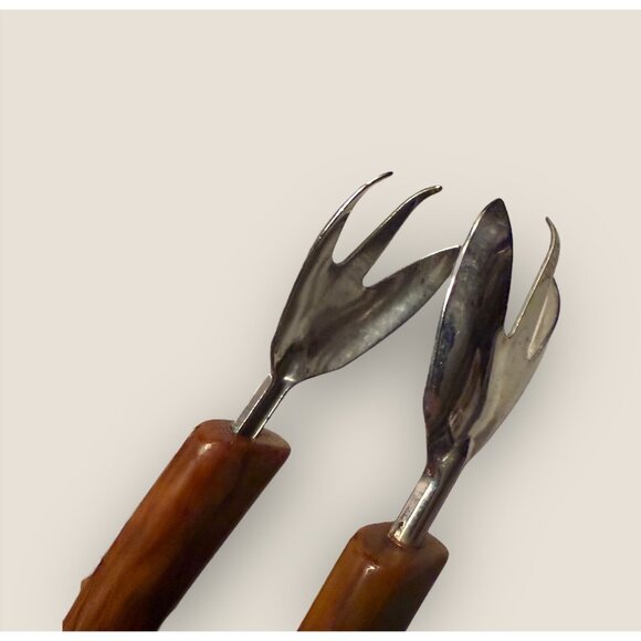 Vintage Brown Bakelite Utensil Set 1950s Tongs Knife Sharpener Fork - Picture 12 of 13